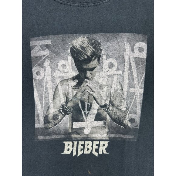 Vintage Y2K Justin Bieber Purpose Tour Youth Medium Black Faded Tee Shirt - Picture 4 of 12
